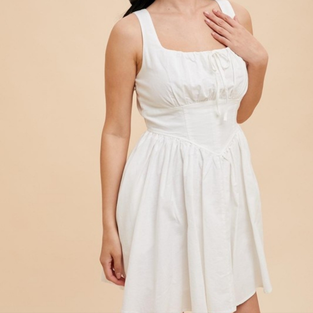 Linen Cotton Blend Drop Waist Skater DRESS Womens